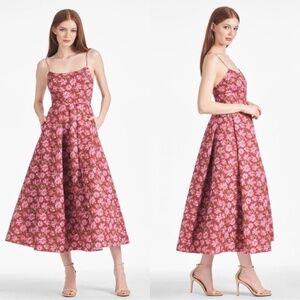 NWT | Sachin + Babi Audra Red Pink Floral Midi Dress Bordeaux Bloom